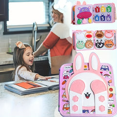 Colorful Bunny Sensory Busy Book with 3D Pop Up Pages Soft Touch Felt Fabric