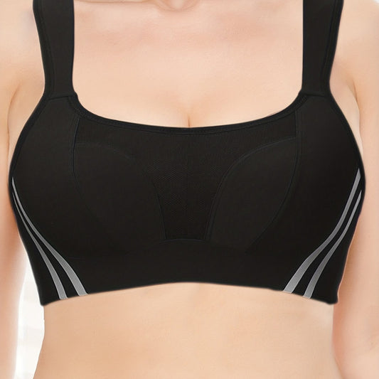 Sporty Bra Women's Plus Stripe Contrast Mesh Cut Out Bra