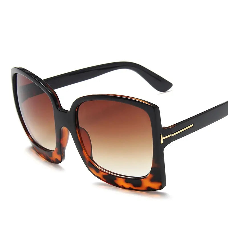 Vintage Leopard Square Sunglasses Gradient Shades Eyewear for Women