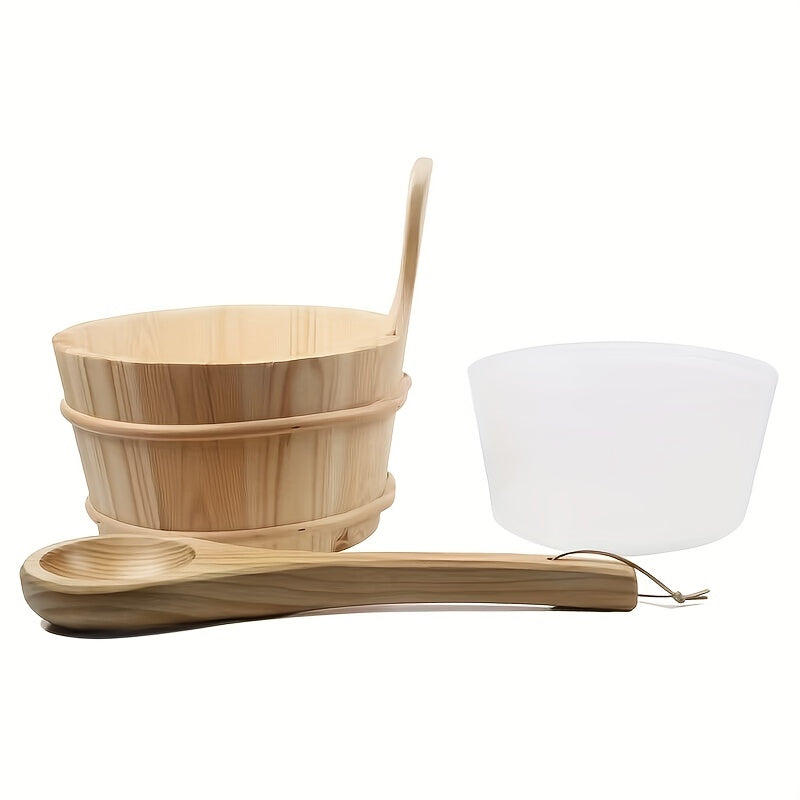 Cedar Sauna Bucket & Ladle Set, Plastic Liner, Spa Accessory