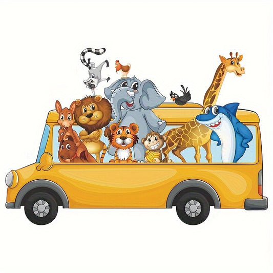 2pcs Cartoon Animal Bus Wall Stickers Room Refrigerator PVC Waterproof Removable