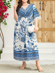  Retro Dress Women's Plus Paisley Floral Geometric Print