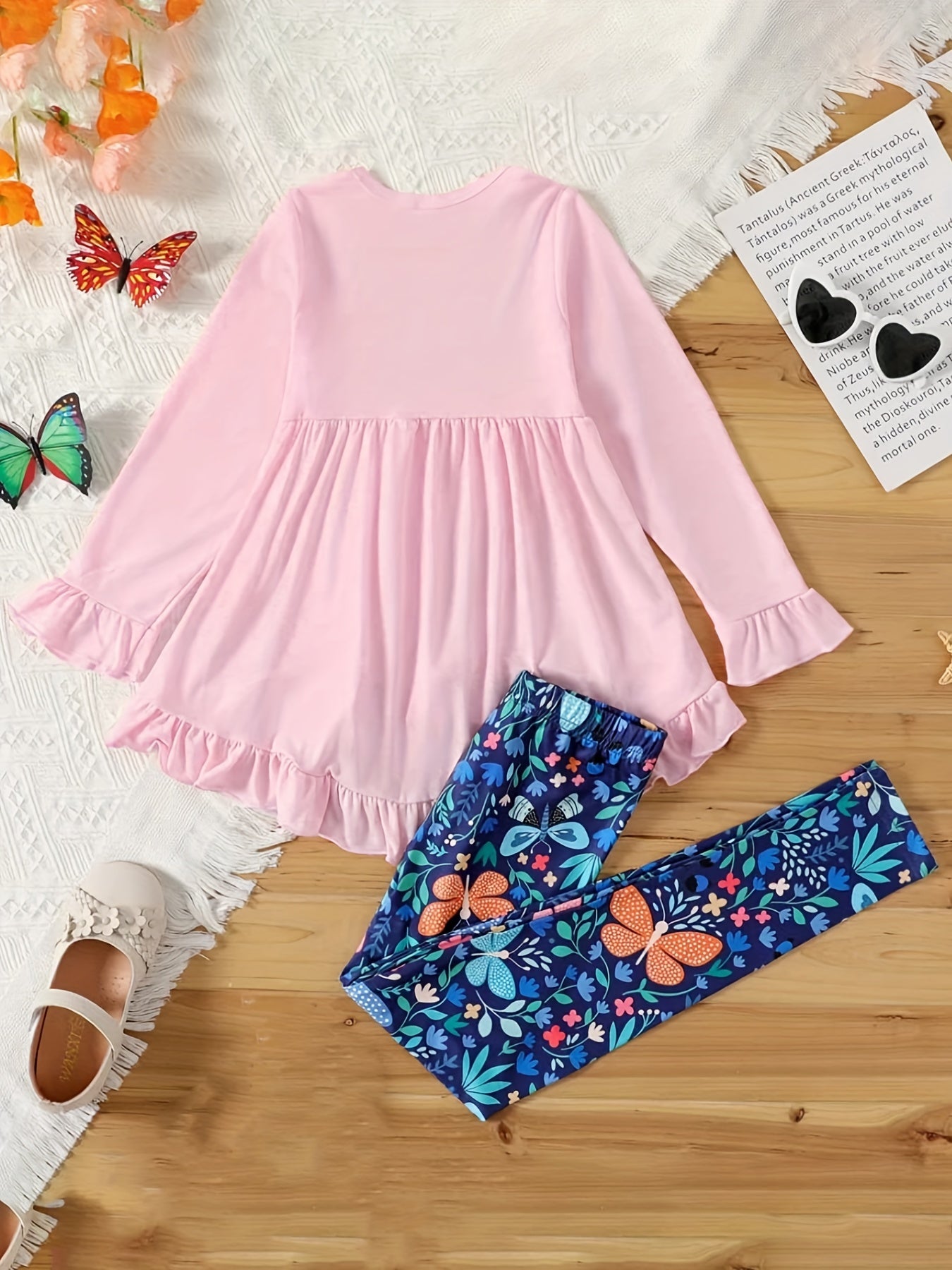 Leopard Pattern Ruffled Dress & Leggings Set for Girls