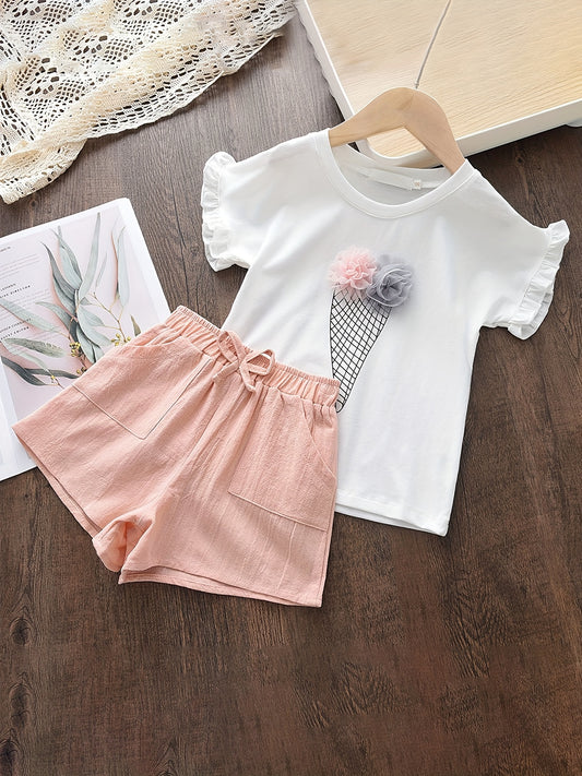 Toddler Girl's Ice Cream Lace Top Pants Set