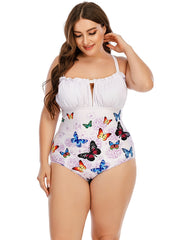  Ruffle Trim Cut Out One Piece Swimsuit