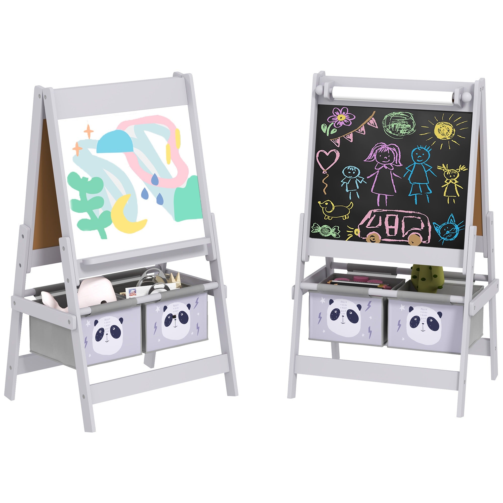 Kids Easel with Paper Roll 3 in 1 Art Easel with Blackboard Whiteboard