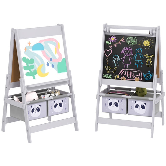 Kids Easel with Paper Roll 3 in 1 Art Easel with Blackboard Whiteboard
