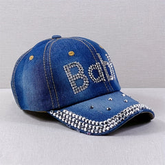 Rhinestone BABY Baseball Cap Denim Washed Distressed Dad Hat