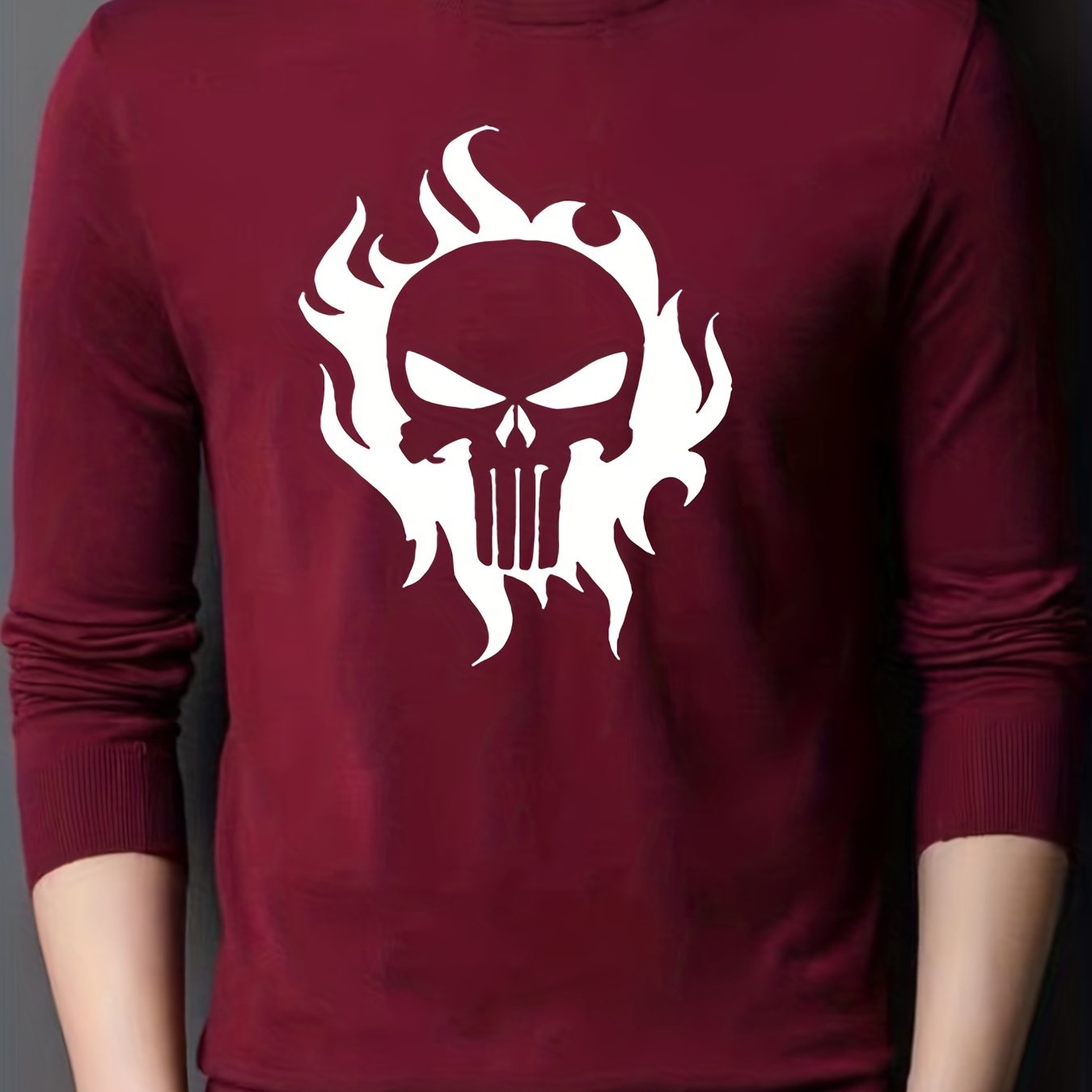 Skull In Fire Knitted Sweater Men's Warm Pullover For Fall Winter