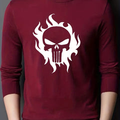 Skull In Fire Knitted Sweater Men's Warm Pullover For Fall Winter