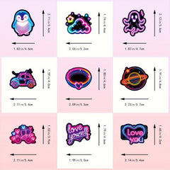 Neon Cartoon Stickers Pack of 50 Reusable Decals for Plastic Surfaces