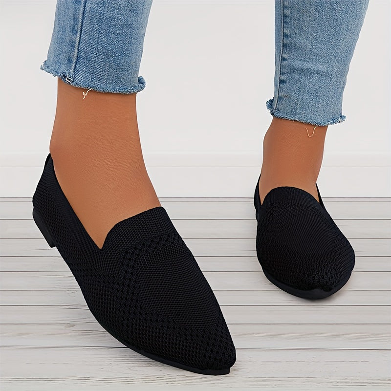 Women's Pointed Toe Ballet Flats Knit Slip On Shoes Casual Breathable