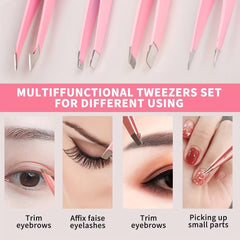 Eyebrow Tweezers 4 Pcs Stainless Steel Eye Brow Clips For Women Pink