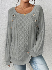  Textured Button Casual Sweater Long Sleeve Crew Neck Knit Jumper