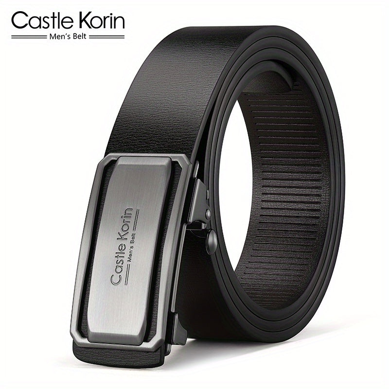 Men's Leather Inner Wear Belt Auto Buckle Casual 47.24in Length