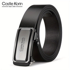 Men's Leather Inner Wear Belt Auto Buckle Casual 47.24in Length
