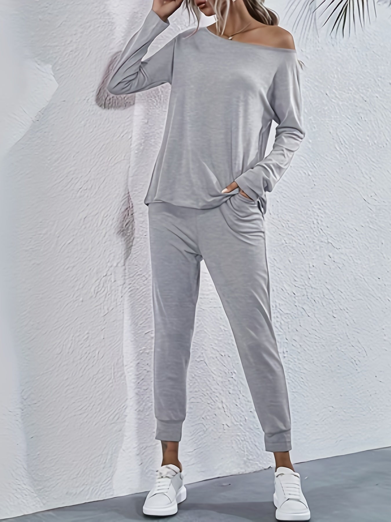  Solid One Shoulder Top & Jogger Pants Set