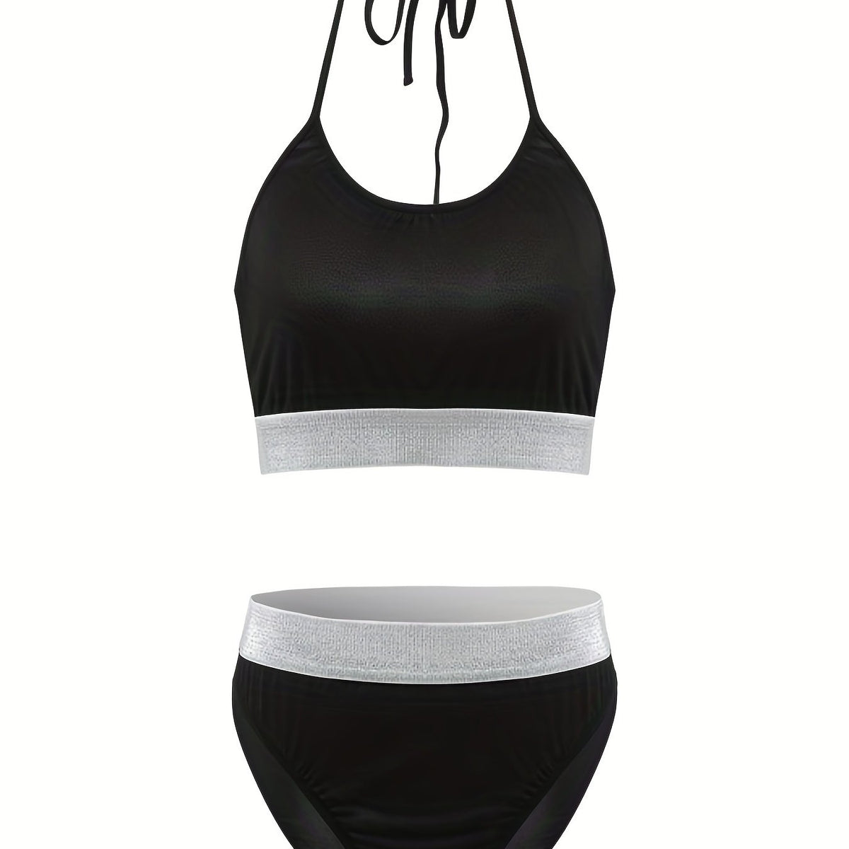  Metallic Tape Halter Neck Bra & Underwear Set
