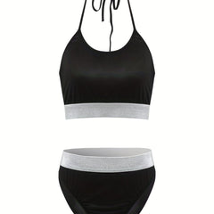 Metallic Tape Halter Neck Bra & Underwear Set