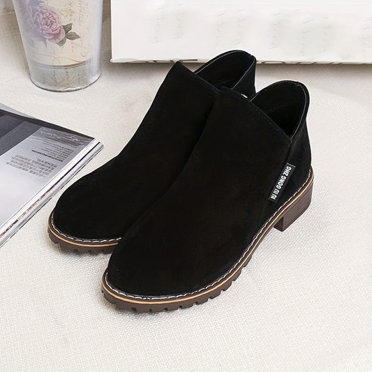 Women's Chunky Heeled Ankle Boots Solid Side Zipper Shoes Low Heel Short Boots