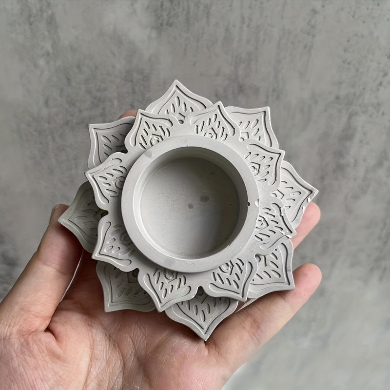Concrete Candle Jar Silicone Mould Round Lotus Candle Holder Cement Plaster Mold