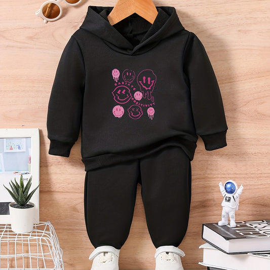 Twisted Smile Face Print Kids Outfit Long Sleeve Sweatshirt Set