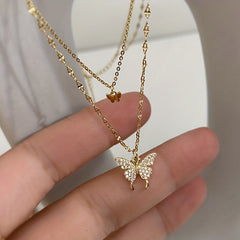 Butterfly Necklace Double Layer Clavicle Chain Jewelry Gift