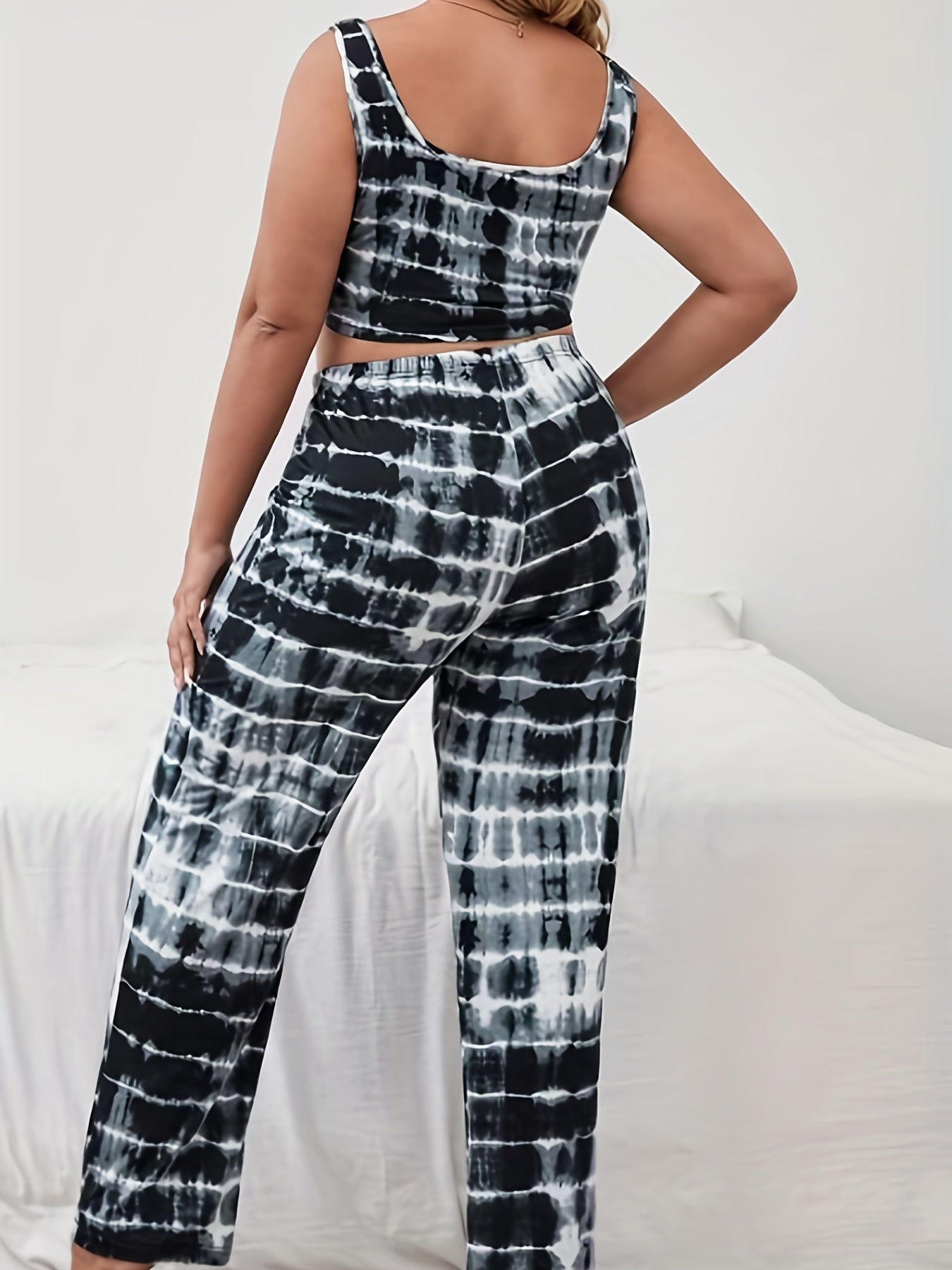  Tie Dye Striped Crop Tank & Bow Knot Pants Lounge Set