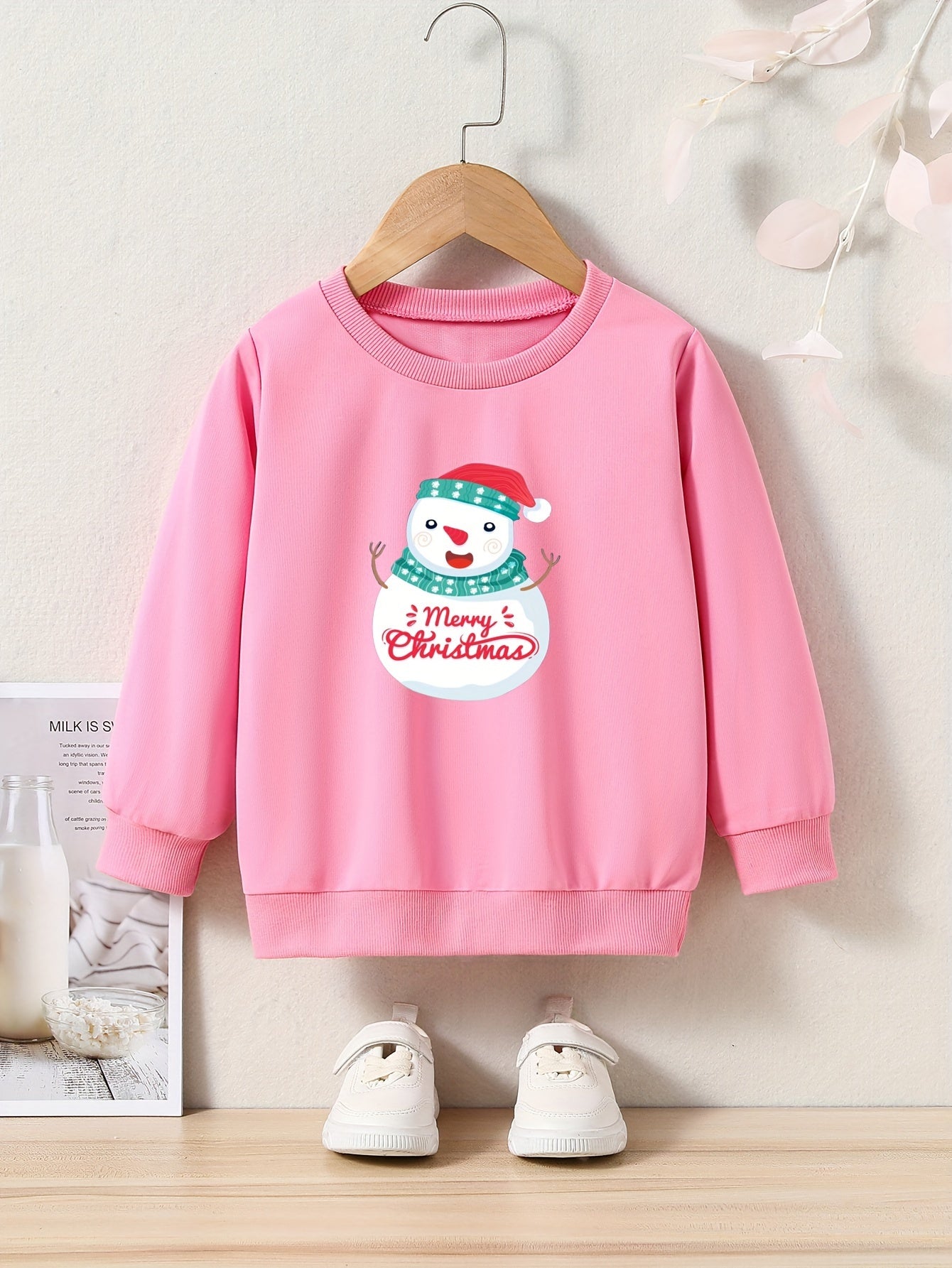 Snowman Graphic Crew Neck Long Sleeve Sweatshirt Kids Clothes Christmas Gift