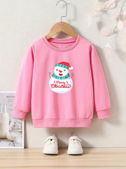 Snowman Graphic Crew Neck Long Sleeve Sweatshirt Kids Clothes Christmas Gift