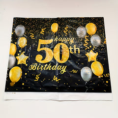 Golden Happy 50th Birthday Tablecloth Rectangular Party Table Cover