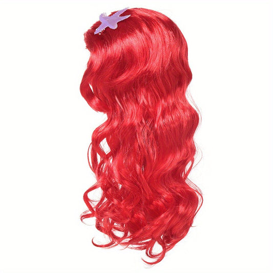 5inch Little Mermaid Red Wig for Girls, Cosplay Long Red Hair