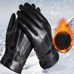 Winter Leather Warm Gloves Velvet Touch Screen Thickened Windproof