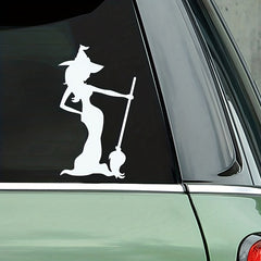 Adorable Witch & Broom Die Cut Vinyl Car Decal