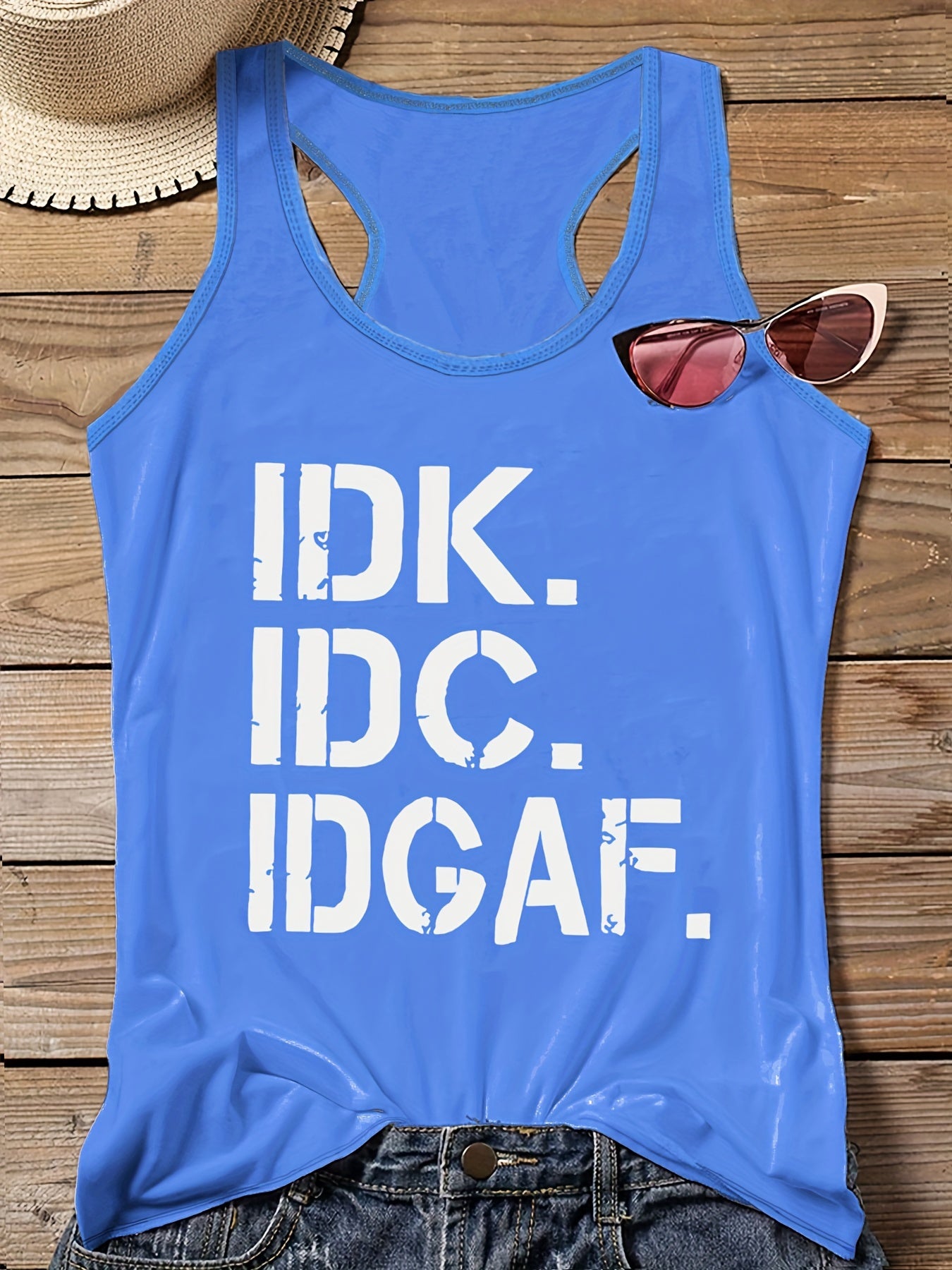  Slogan Print Round Neck Vest Top