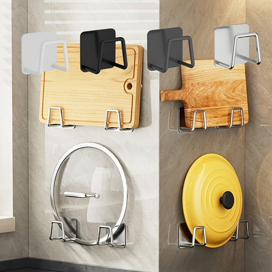 4pcs Stainless Steel Storage Hook Wall Mounted Rack Pot Lid Cutting