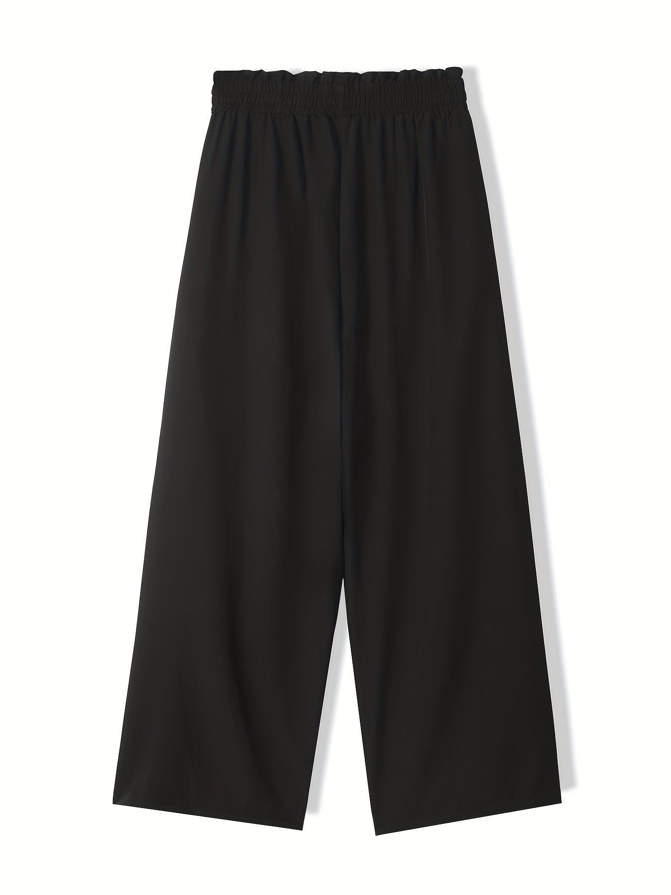  Solid Ruffle Trim High Rise Wide Leg Trousers