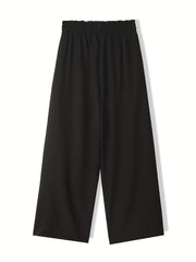 Solid Ruffle Trim High Rise Wide Leg Trousers