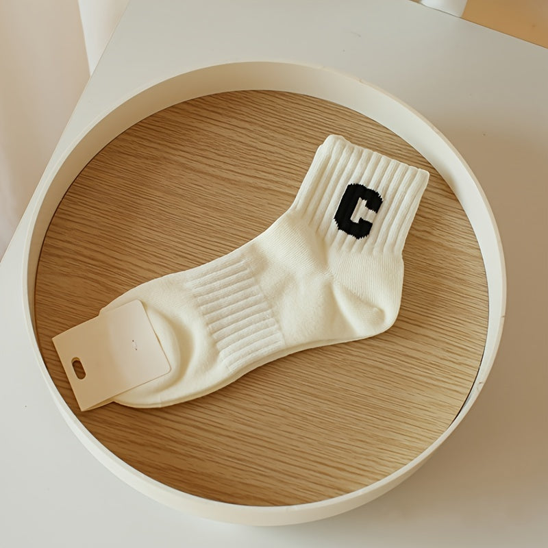 3 Pairs Solid & Letter Pattern Women's Socks