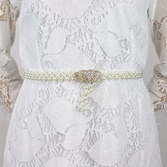 Heart Buckle Pearl Belt Rhinestone Decor Waistband Dress Girdle