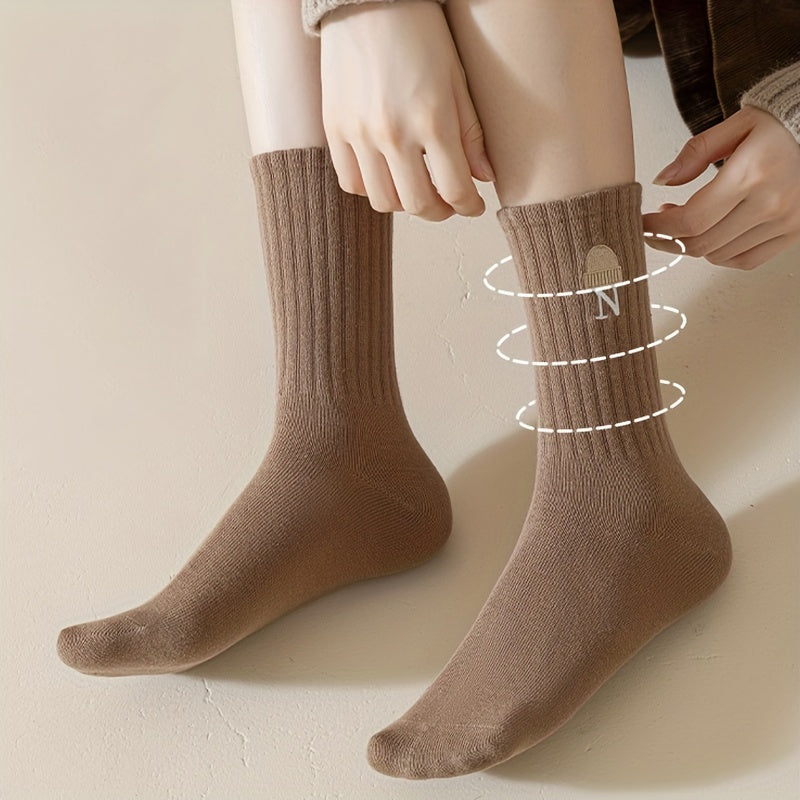 5 Pairs Letter & Hat Pattern Socks Soft Mid Tube Stockings