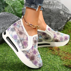 Women's Lace Wedge Shoes Slip On Loafers With Hidden Heel