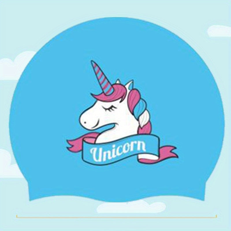 Cartoon Rainbow Horse Swim Cap, Waterproof Silicone, Long Hair Girls & Boys