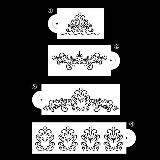 4pcs Cake Decorating Stencils & Templates - Easy Floral Design