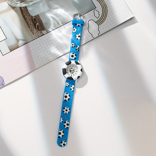 Soccer Print Round Dial Quartz Watch for Boys Girls Teens, Gift for Daily Life