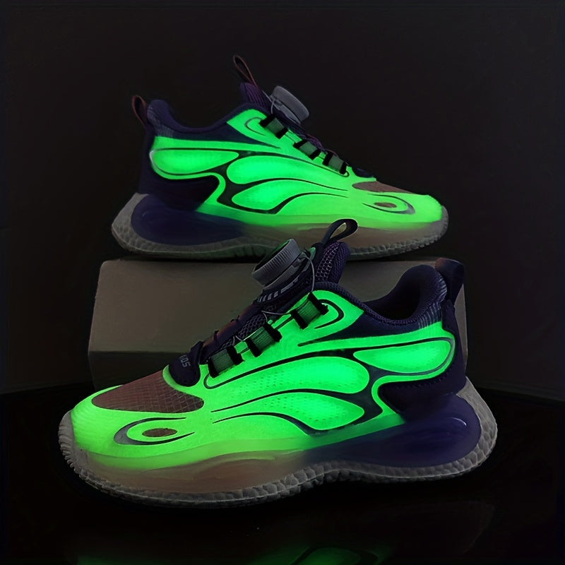 Girls Luminous Sneakers with Rotating Button - Lightweight Anti Slip Sneakers