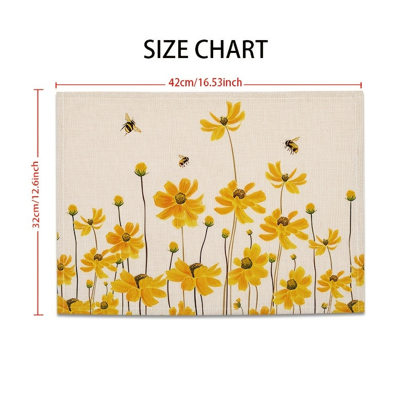 Yellow Flower Bee Placemat 16.53x12.5 Linen Scene Decor