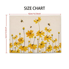 Yellow Flower Bee Placemat 16.53x12.5 Linen Scene Decor