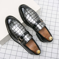 Men's Crocodile Print Pointed Toe Slip On Loafer Shoes