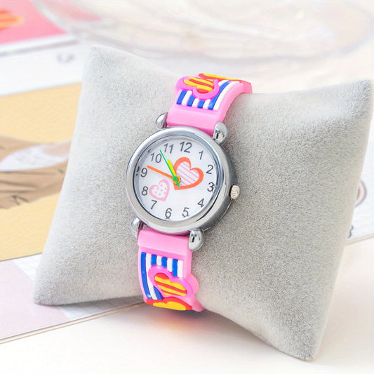 Pink Heart Kids Quartz Watch Round Watch